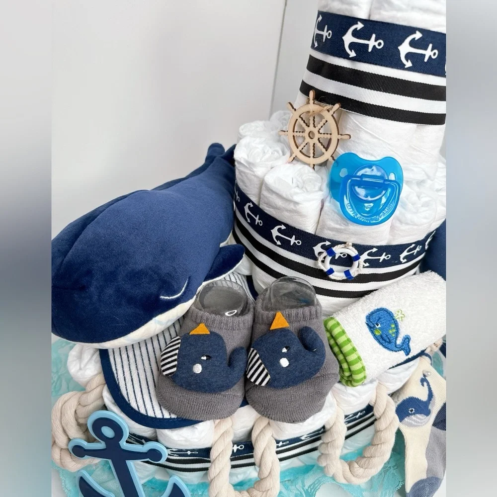 Ship Diaper Cake, Whale Diaper Cake, Nautical Theme